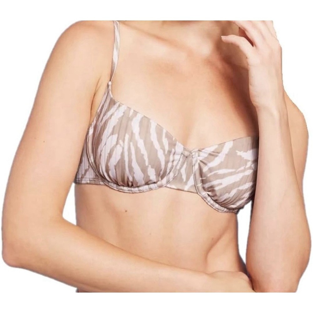 Wild Fable Animal Print Beige Ribbed Underwire Padded Bralette Bikini Top Sz M